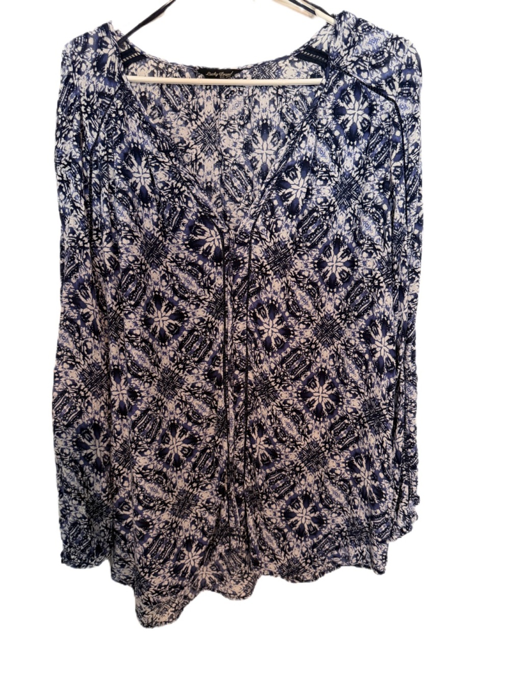 Lucky Brand Navy and White Printed V-Neck Tunic